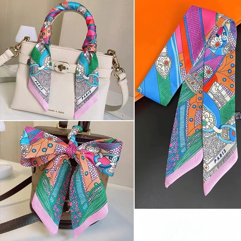 Französischer Retro-Druck zum Binden und Verpacken von Griffband, Damen-Imitat-Seidenschal, leichter Luxus-Sattel, bedruckt, Streamer-Dekoration