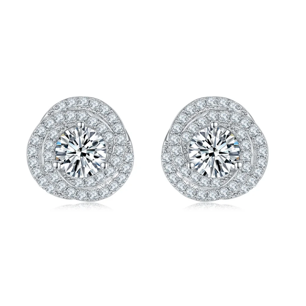 M-JAJA Full Moissanite Flower Stud Earrings 1ct Diamond Earrings for Women White Gold Plated S925 Sterling Silver Fine Jewelry