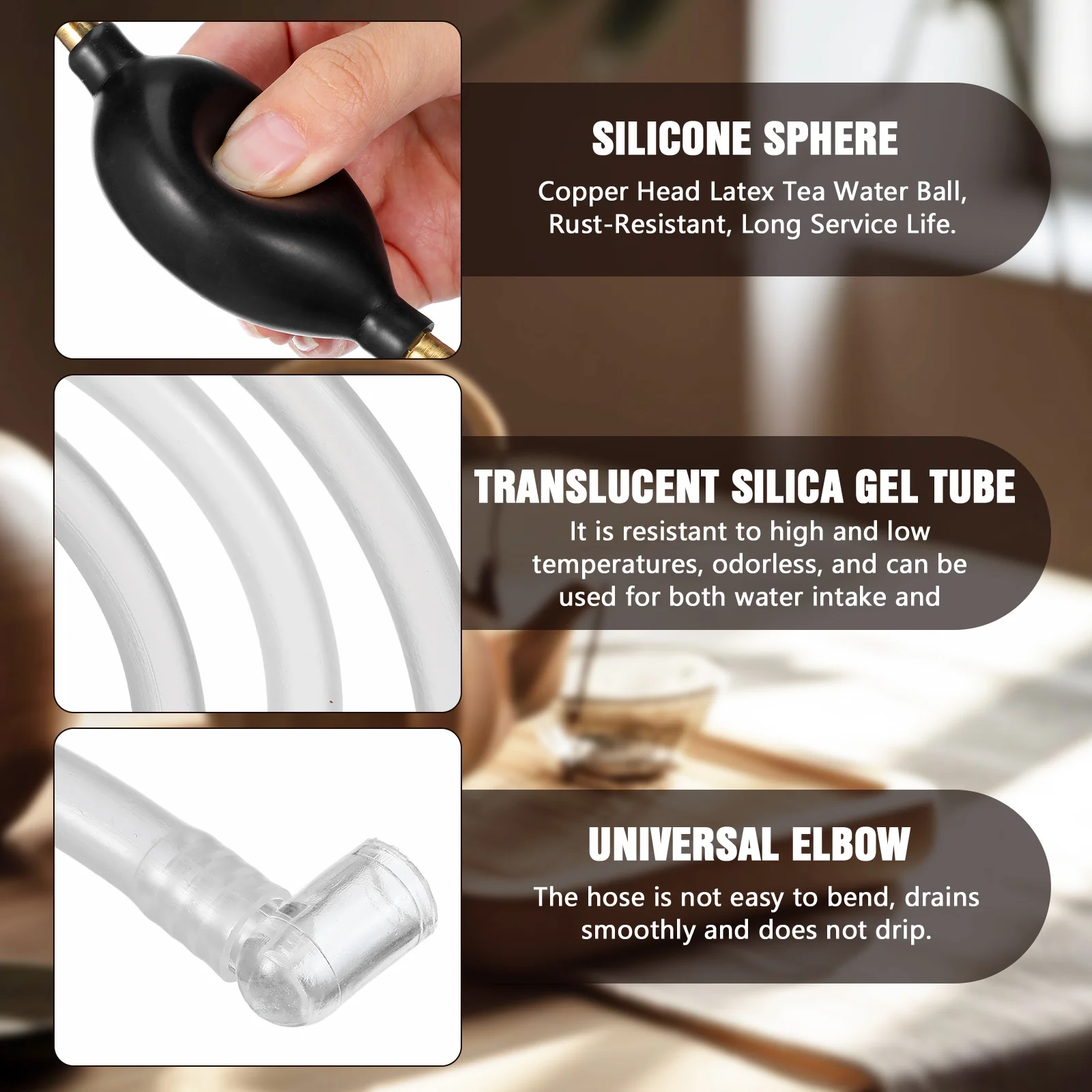 1 ชุดอุปกรณ์เสริมสำหรับพิธีชงชาท่ออ่อนแบบยืดหยุ่นพร้อมลูกดูด โครงสร้างแข็งแรง ประสิทธิภาพสูง การออกแบบป้องกันการรั่วซึม