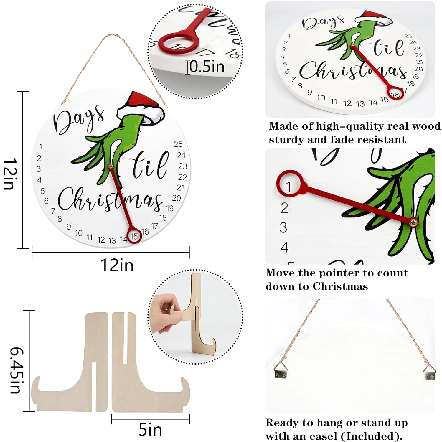 Christmas Decorations Welcome Sign | 2024 Christmas Countdown Advent Calendar for | 12'' Wooden Christmas Wreath with Easel