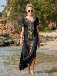 Embroidery Beach Cover up Saida de Praia Swimsuit Women Bikini cover up Tunics for Beach Pareo Sarong Beachwear Q790