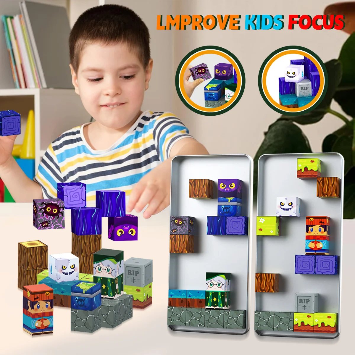 Magic Forest Iron Box Magnetic Block, Magician Magnetic Block Set, Children's Puzzle Building Blocks Toy