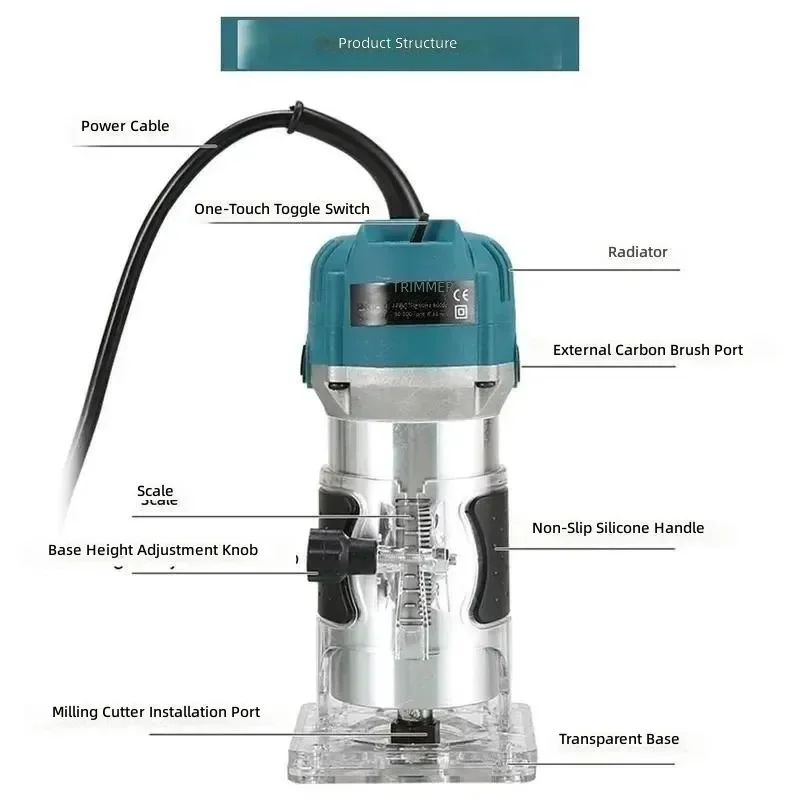 800W Router Trimmer 30000RPM 1/4 Inch Cutting Milling Carving Tool for Woodworking Household Carpenter DIY Power Tools