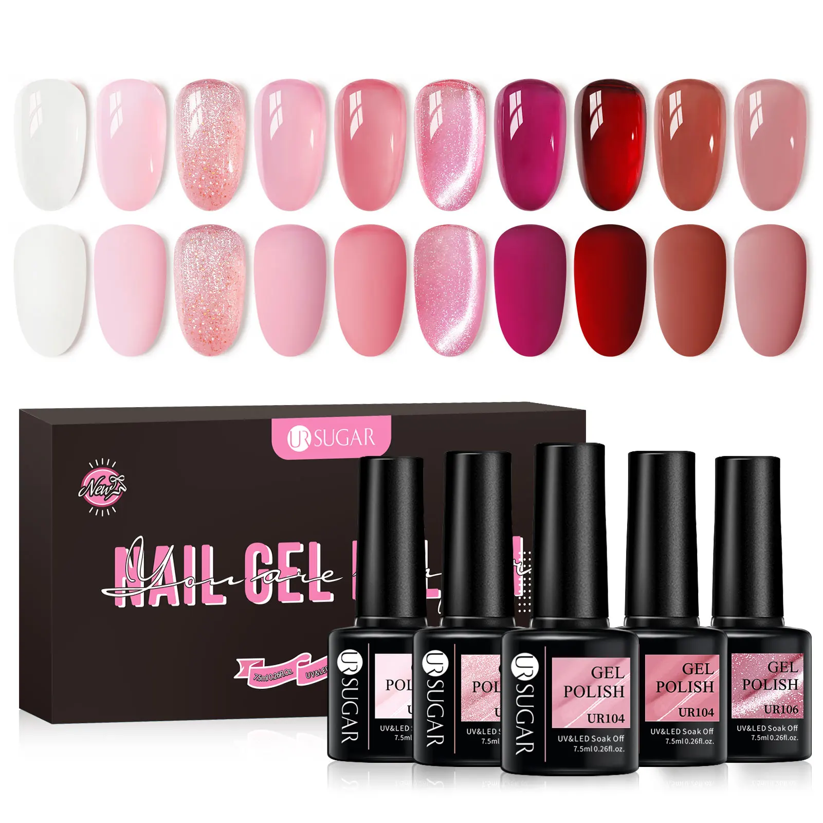 

UR SUGAR 10pcs Pink Nude Jelly Gel Nail Polish Set Translucent Color Semi Permanent Soak Off UV LED Gel Varnish Manicure