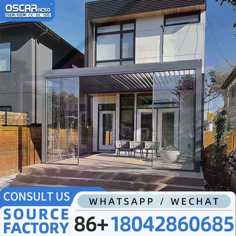 

Outdoor Waterproof Motorized Bioclimatic Aluminum Sun Shelter With Retractable Louvered Roof for Patio Backyard Terrace pergola