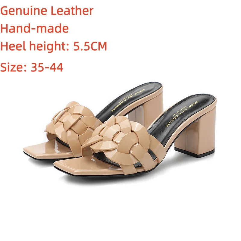 Chaussures d'été à talons hauts en cuir à bout carré pour femmes, pantoufles élégantes, pour fêtes en plein air, Parker open, décontractées, simples, chaussures grande taille 44