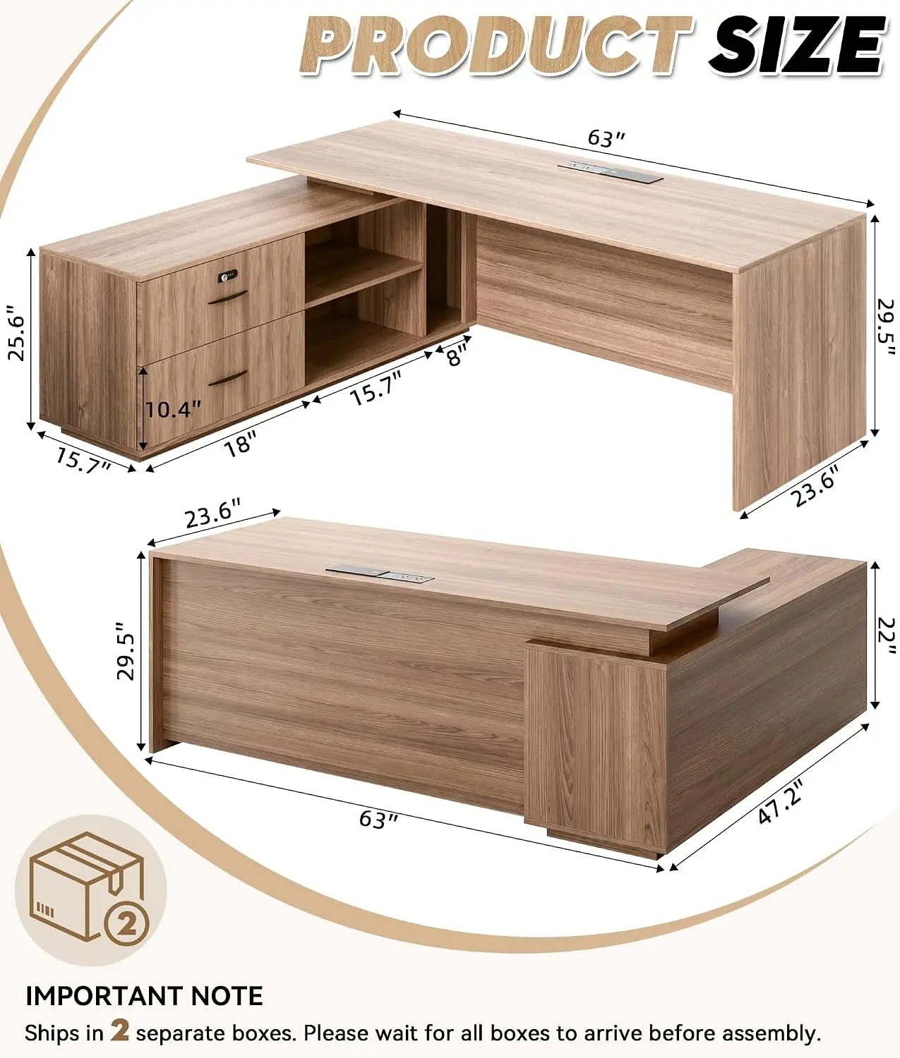 L-Shaped Desk with Reversible Storage, Reception Desk with AC & USB, Workstation with Lock & Cable for Office Customized