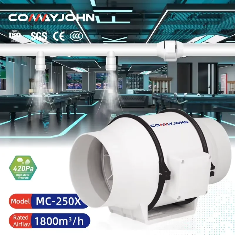 COMAYJOHN MC-250X Low Noise Toilet Extractor Inline Duct Fan Ventilation Exhaust Fan for Restaurant Kitchen