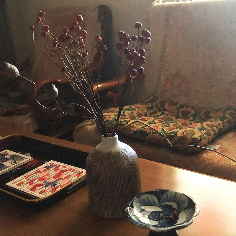 Vintage Ribbed Wabi Sabi Ceramic Decor Japanese Tabletop Home Accent Vase B&B Dried Flower Vessel for Living Room Display