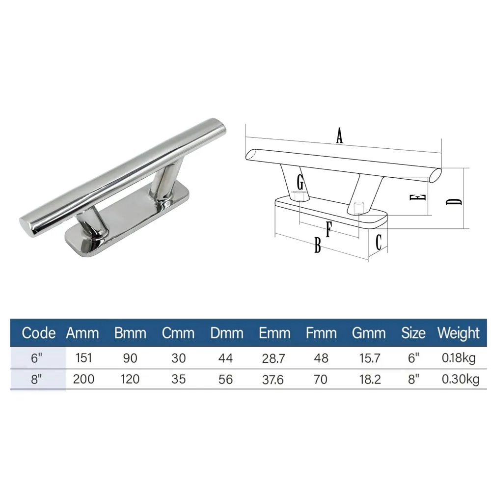 2 Pieces Base Cleat Bollard Stainless Steel 316 Yacht Deck Docking Mooring Marine Cleat