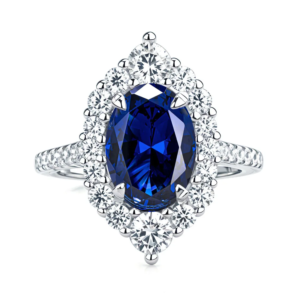 2025 New S925 Silver Sapphire 8x10mm Oval Ring Women's Trend Fashion Jewelry