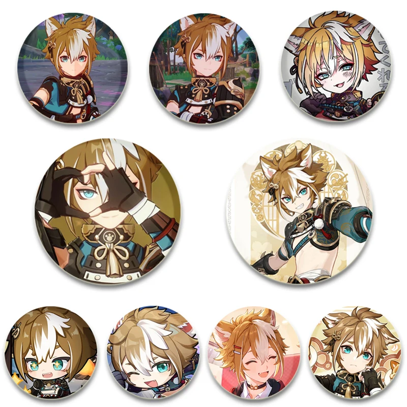 58/32MM Anime Character Gorou Round Brooch Fashion Pin Badge Snap-in Button Pins Brooches for Clothes Jewelry Accessories Gifts