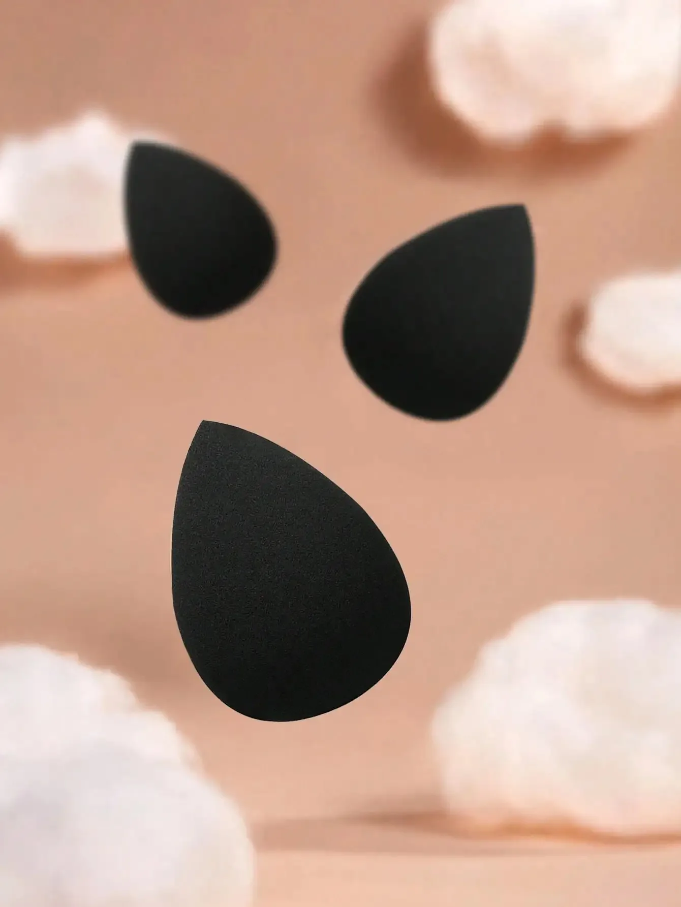 3피스 미드나잇 블랙 메이크업 스펀지 세트 - 완벽한 파운데이션, 크림 및 파우더 블렌딩을 위한 전문 뷰티 블렌더, 라텍스-