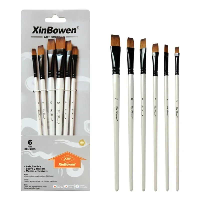 DIY Oil Acrylic Painting 6 pcs/set Nylon Hair Wooden Handle Watercolor Paint Brush Pen Set Art Paint Brushes Supplies