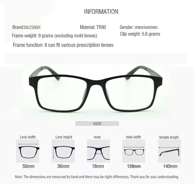 Magnet Clip On Brillengestell Sonnenbrille Hochwertige polarisierte Sonnenbrille Herren Myopie Brille Lesebrille Clip On Hyperopie – Detail 5
