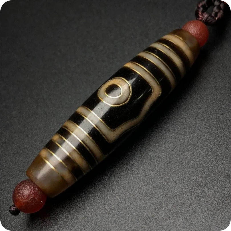 Ancient Tibetan DZI Beads Old Agate Inlaid Gold Wire 3 Eye Totem Amulet Pendant