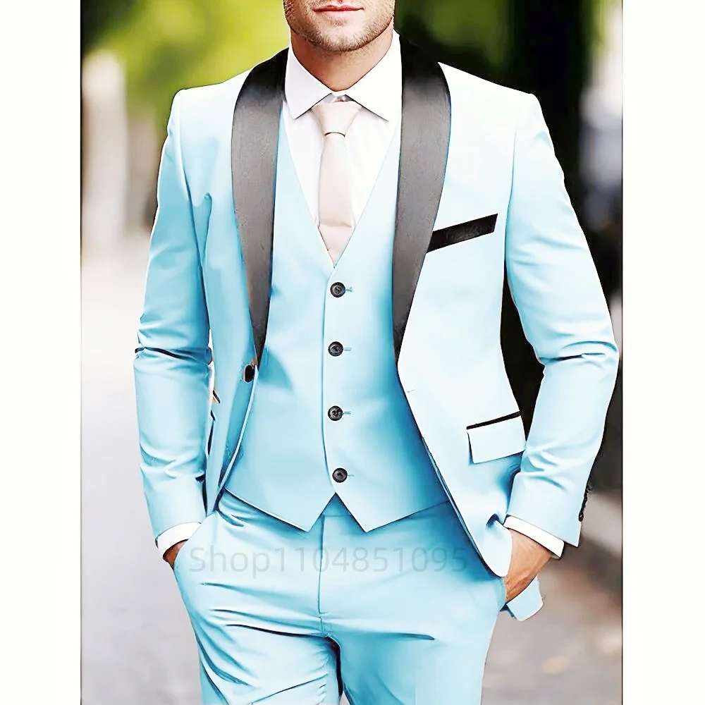 

Formal 3 Pieces Wedding Men Suits Business Wear Male Groom Wedding Dress Casual Shawl Lapel Jacket Vest Pants Set for Party Prom