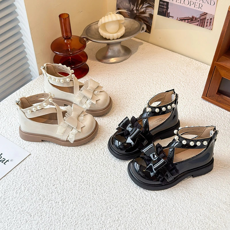 

Fashion Girls Leather Shoes Ankle-strap Sweet Princess Children Mary Jane Shoes Wedding Party Kids Causal Bowknot Dress Shoes