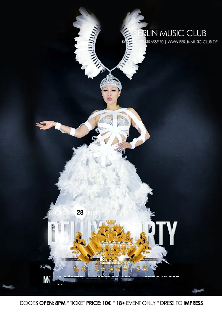 Female singer white bandage feather fishtail skirt white party atmosphere feather show costume