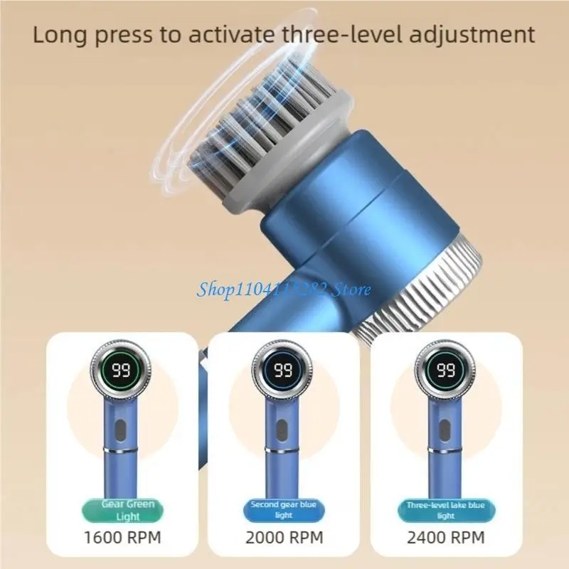 

Wireless Rechargeable Bathroom Scrubber 4 Brush Attachments Ergonomic Handle