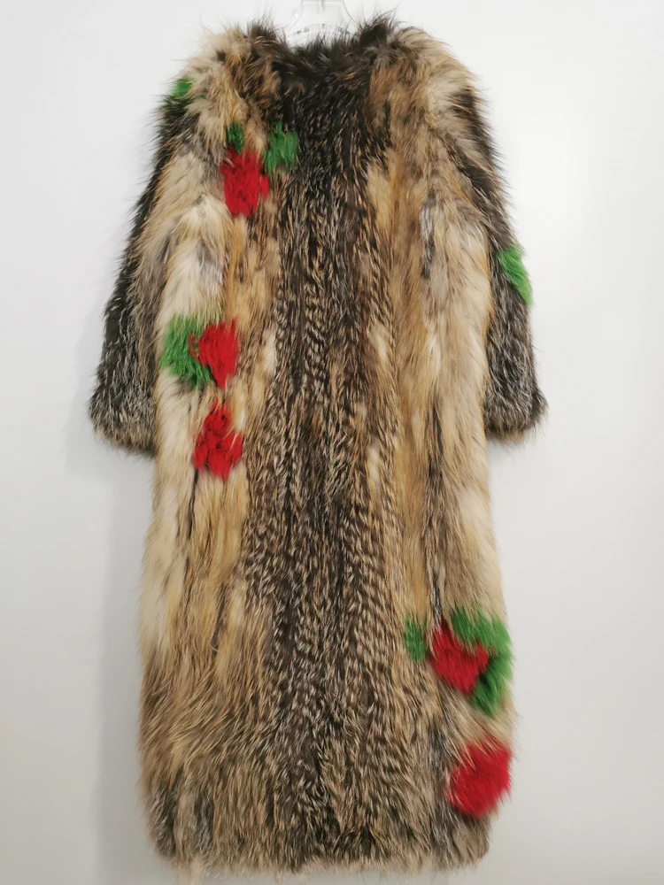 Raccoon fur woven jacket stitching color true 100% imported fox fur coat ladies Customized length and chest circumference