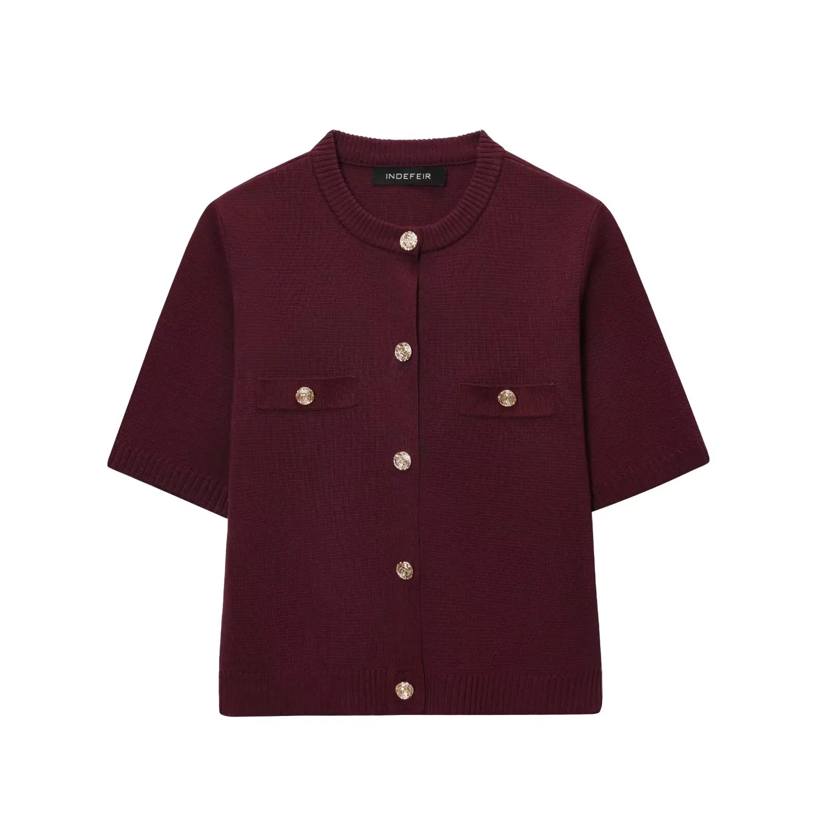 Chaqueta de Punto de Manga Corta Simple y Moderna para Mujer, Estilo Urbano, Fibra de Poliéster, Cuello Redondo, Botones, Lar...