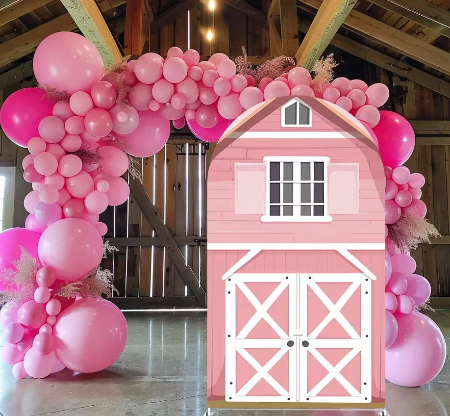 Mehofond Pink Barn Door Arch Backdrop Cover Farm Girls Birthday Party Decoration Baby Shower 2-sided Chiara Photo Background
