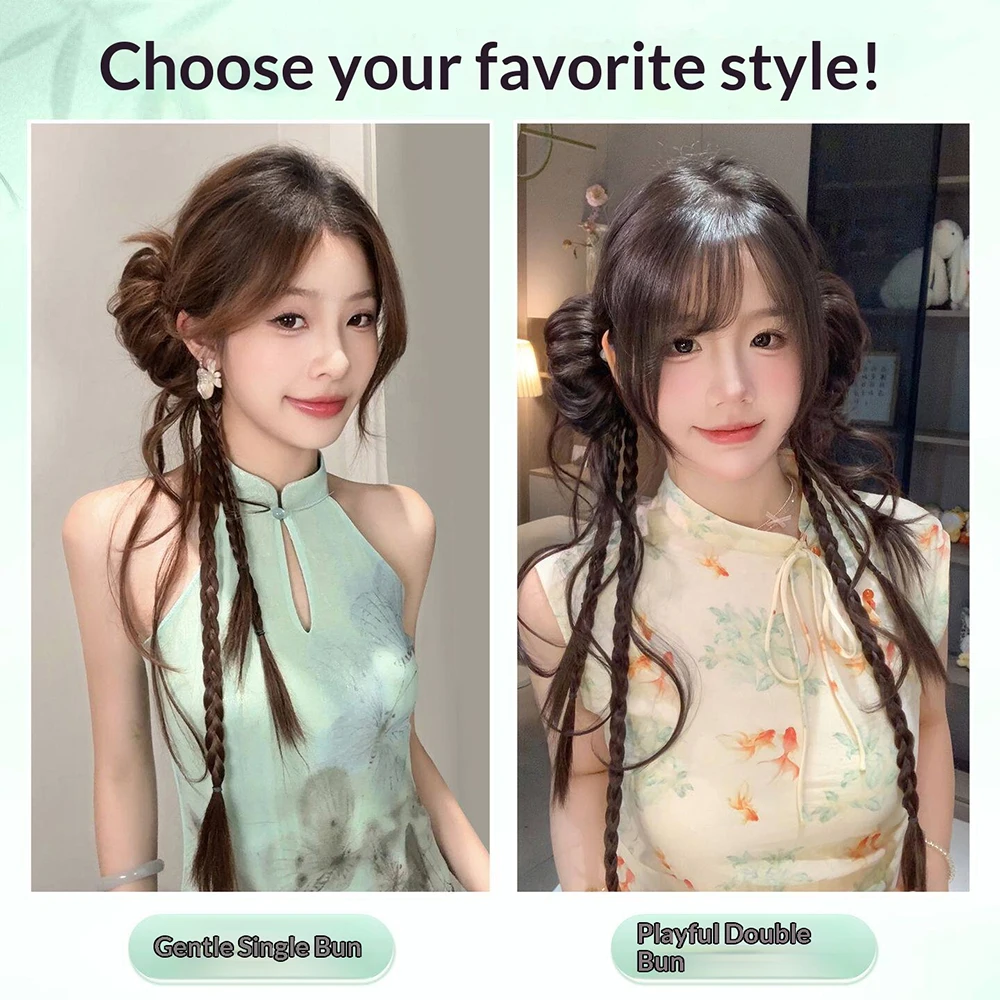 New Chinese Style Synthetic Hair Loose Temples Bun Ponytail Heat Resistant Retro Hair Accessories for Women Daily Party