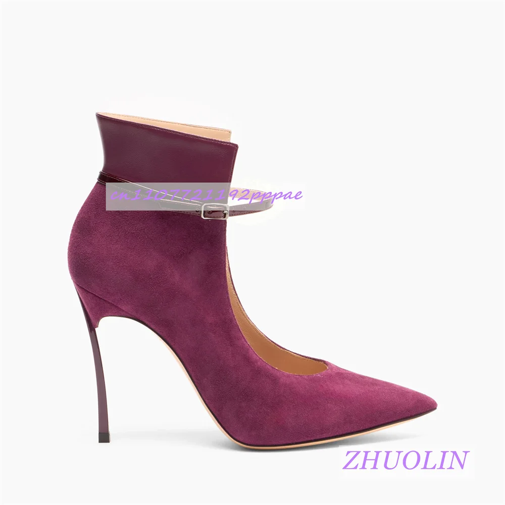 Spring New Blade Suede Pumps Luxury Buckle Strap Metal Heel High Heels Fashion Runway Party Dress Women'S Shoes Zapatos Mujer 46