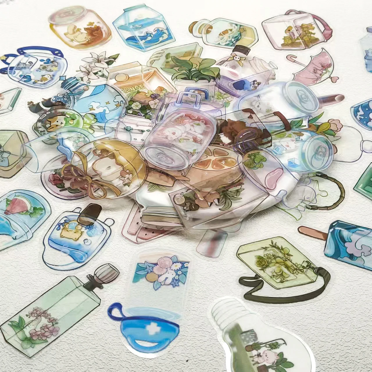 

50PCS Funny Transparent Object Stickers Cartoon Graffiti Decals Stationery Boxes Notebooks Suitcases Fridge PET Decorate Sticker