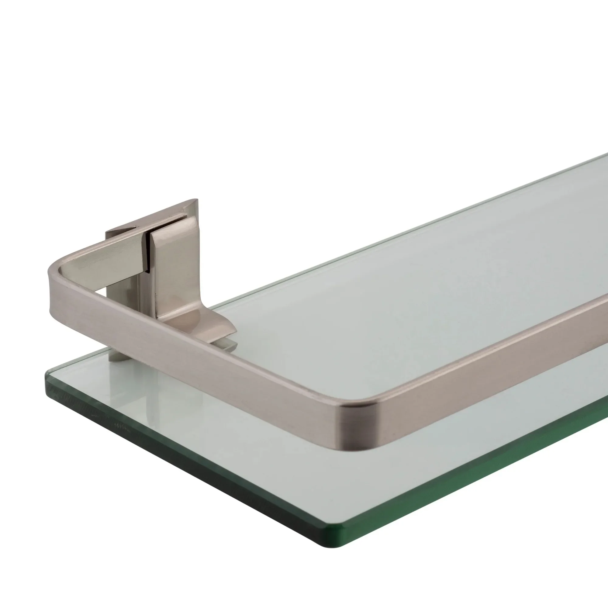 Decorative Glass Bathroom Shelf with Nickel Rail, Wall Mount Storage Rack for Towels, Toiletries & Decor