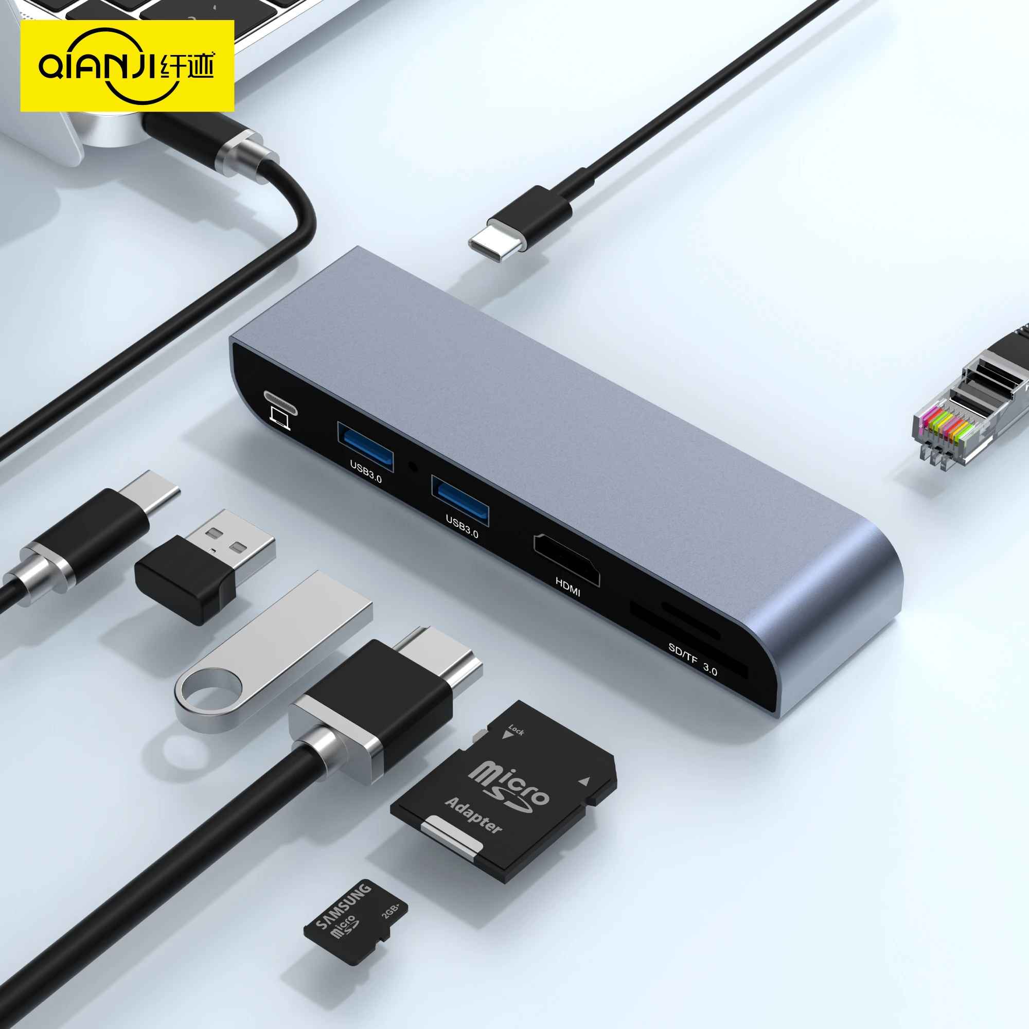

Концентратор USB C 4K 30 Гц Type-C к HDMI-совместимому адаптеру USB 3.0 7в1 Type-C Концентратор Док-станция PD 100 Вт Разветвитель USB C для MacBook