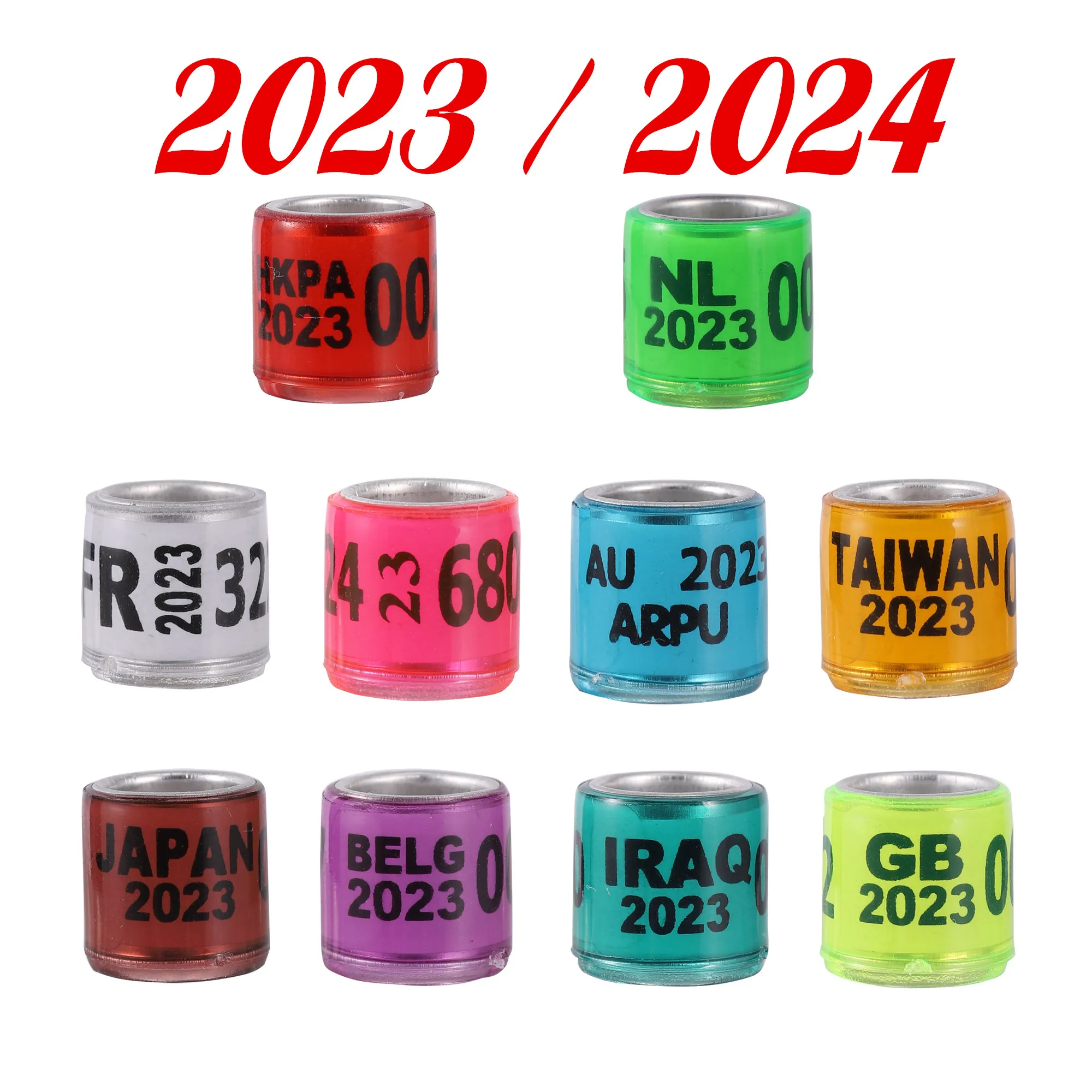 

500 шт. Кольцо для голубиной лапки 2023/2024 Многоцветное кольцо для голубиной лапки со словами Серьги Качественный прочный инструмент для обучения птиц Инструменты для птиц