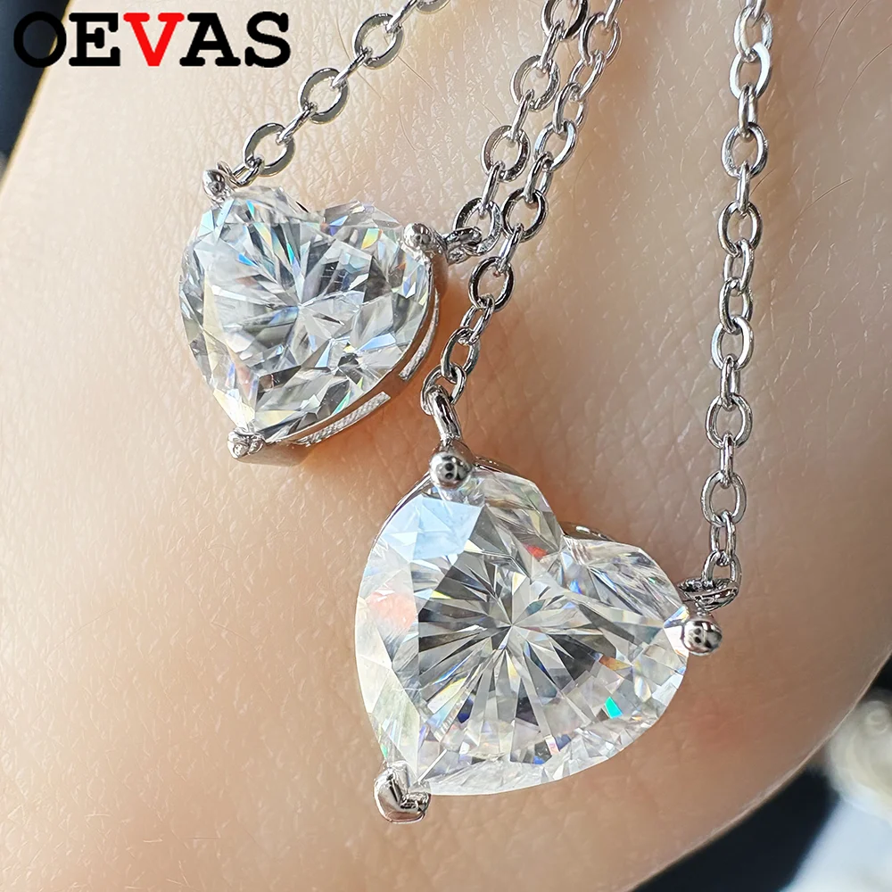 OEVAS 100% 925 Sterling Silver 10*10mm 4 Carat D Color Heart Moissanite Pendant Necklace For Women Sparkling Party Fine Jewelry
