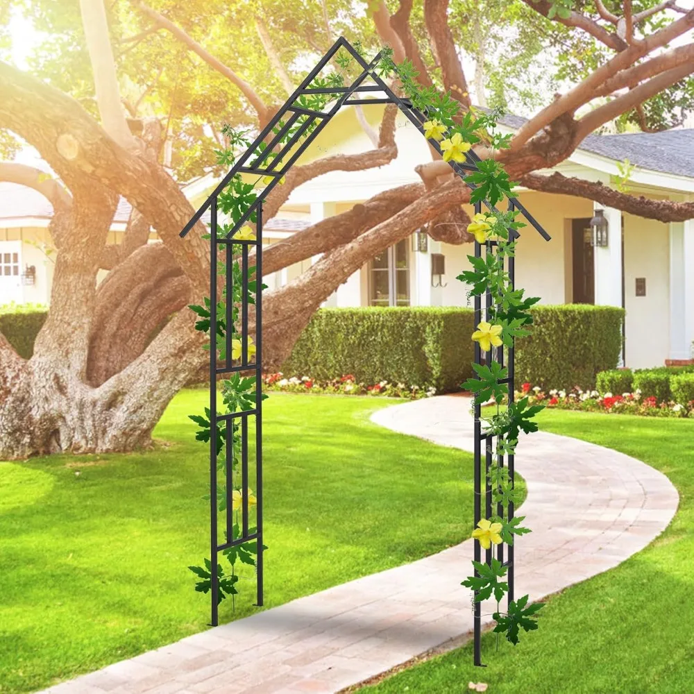 Herringbone Garden Arch Arbor - 7.9Ft Steel Decorative Arch Trellis, Heavy-Duty Arbour Pergola for Wedding Party Bridal Ceremony