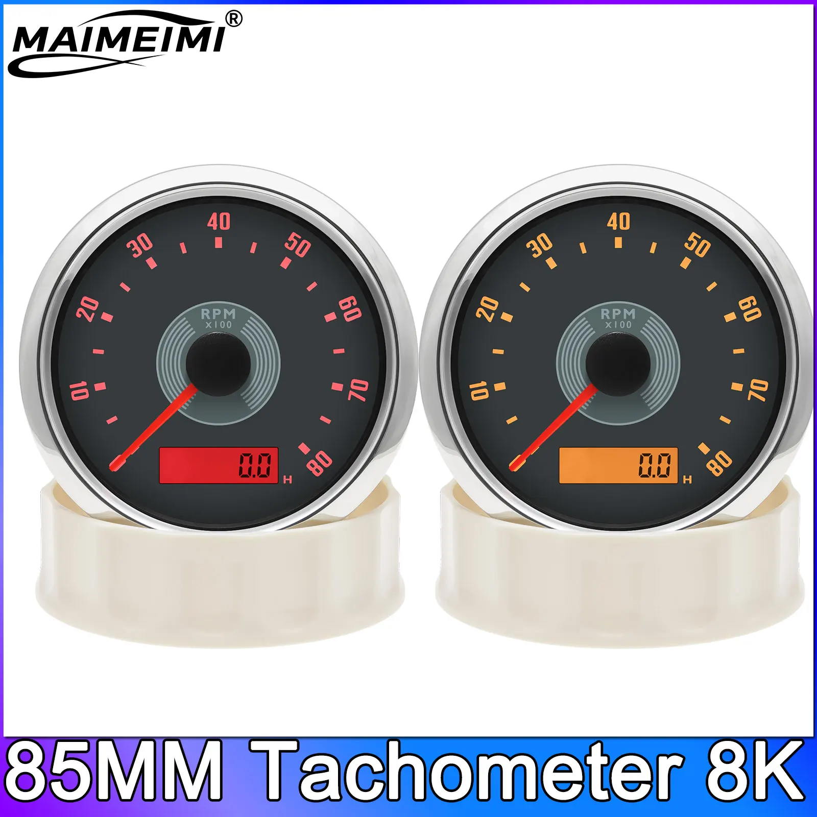 

Водонепроницаемый тахометр, 8 К, измеритель оборотов, 85 мм, тахометр, счетчик REV с счетчиком часов двигателя, 12 В, 24 В, красная, желтая подсветка