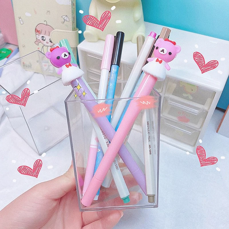 Desktop Desk Table Stationery Organizer Clear Plastic Pen Pencil Holder, Clear Makeup Brush Holder Cup Storage Office