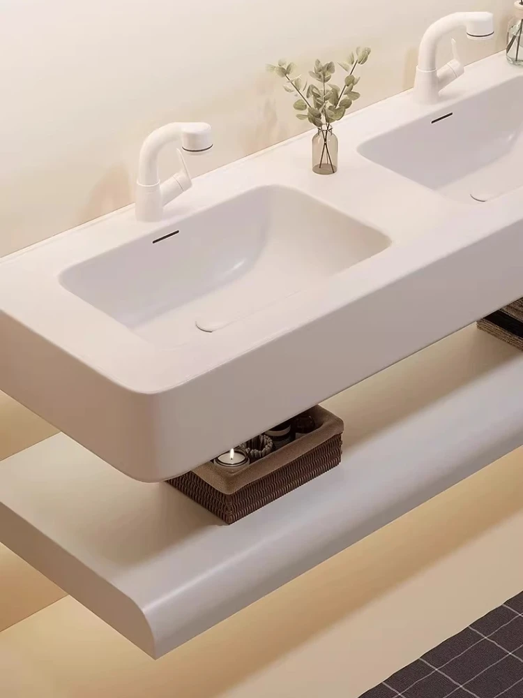 

Cream style Corian all-in-one basin bathroom cabinet toilet hand washbasin double-layer washbasin