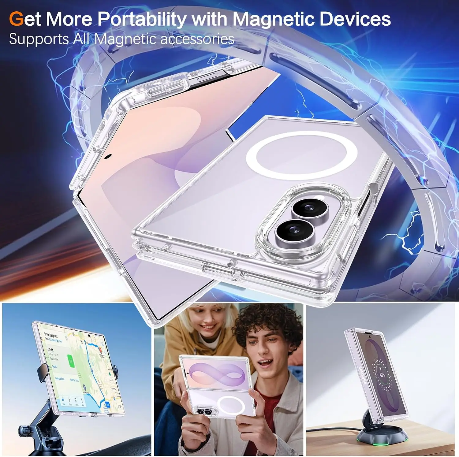 Clear Magnetic Shockproof Phone Case for Samsung Galaxy Z Fold 8 Wide for Magsafe Fold8 PC TPU Hybrid Wireless Charging Cover view 2