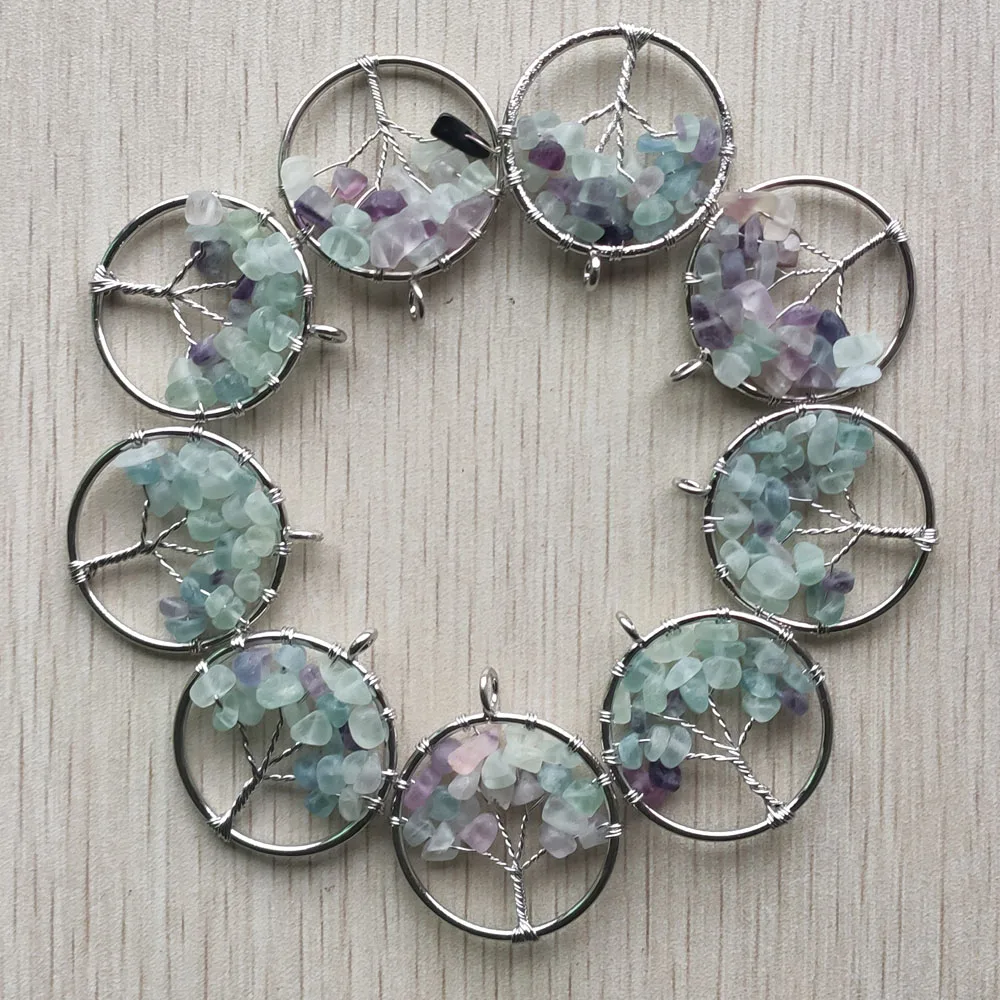 Natural Amethysts roses quartz stone handmade wire wrapped tree of life pendants 30mm for jewelry marking Wholesale 12pcs/lot