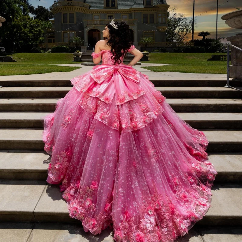 Rose Red Shiny Princess Quinceanera Dresses Off the Shoulder Ball Gown Sweet 16 Dress Beads Sequin Appliques Lace Birthday Party