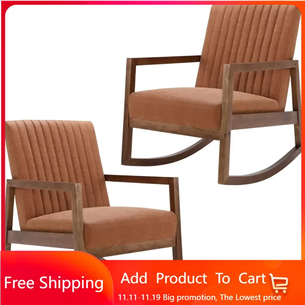 

Faux Leather Rocking Chairs Set of 2 Mid Century Modern Recliner Accent Chair Comfy Lounge Arm Chair for Nursery Bedroom