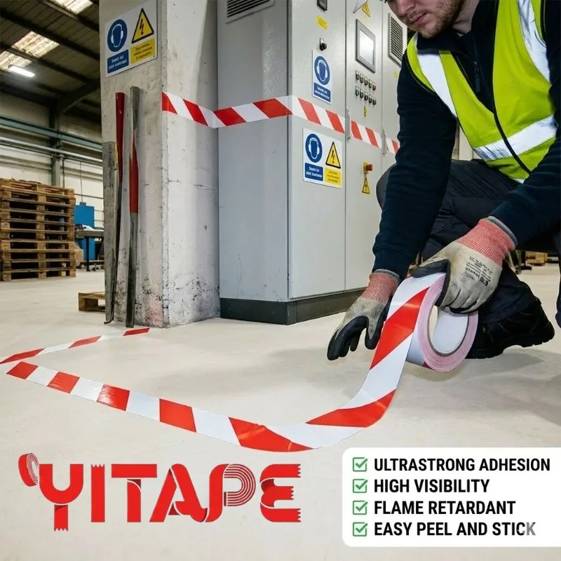 YITAPE Red White Hazard Warning Tape PVC Waterproof Safety Barrier Tape Floor Wall Marking Striping Tape for Workplace 18M