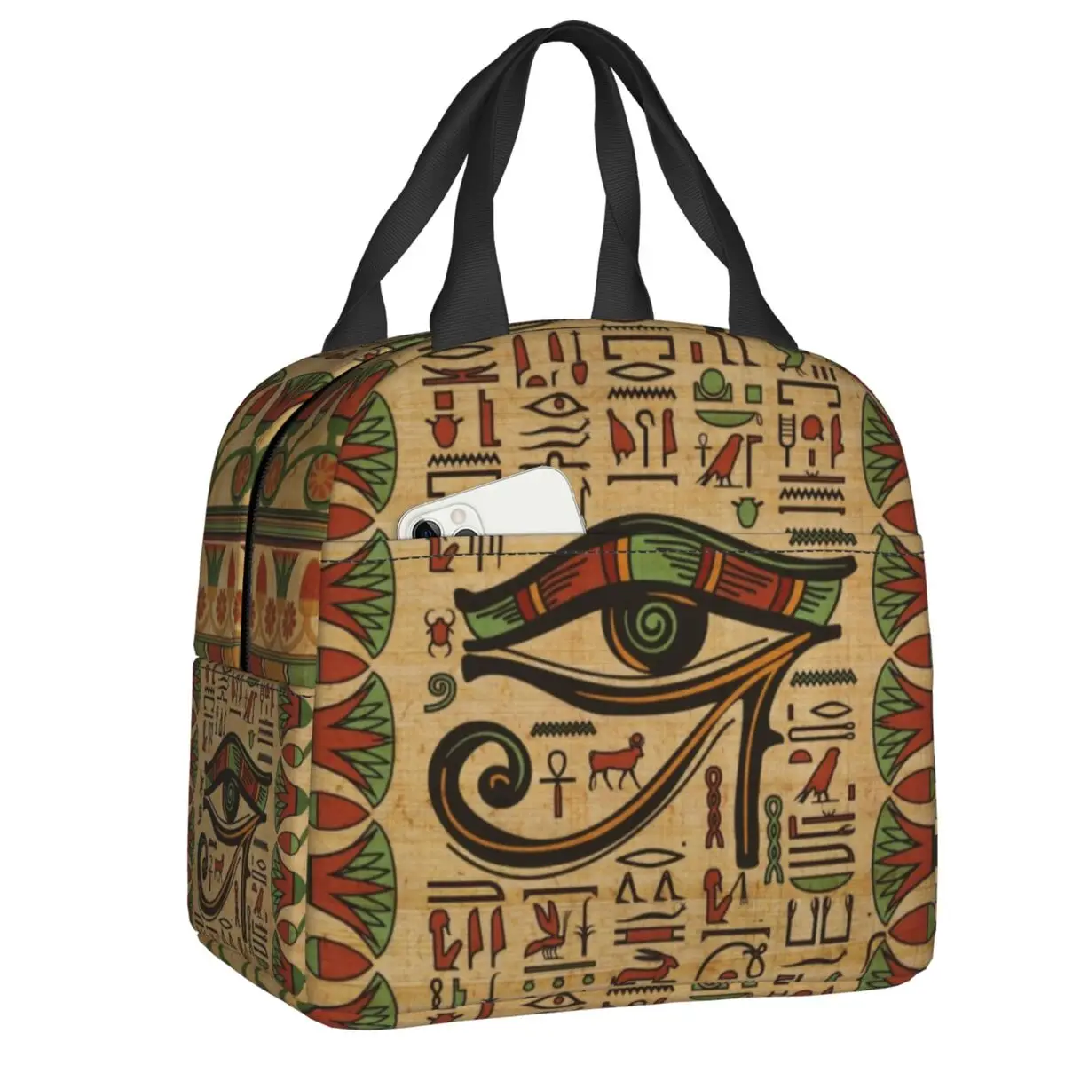 

Термоизолированная сумка для обеда с изображением египетского глаза Гора, женская сумка для обеда с изображением древнеегипетских иероглифов, многоразовый контейнер для еды