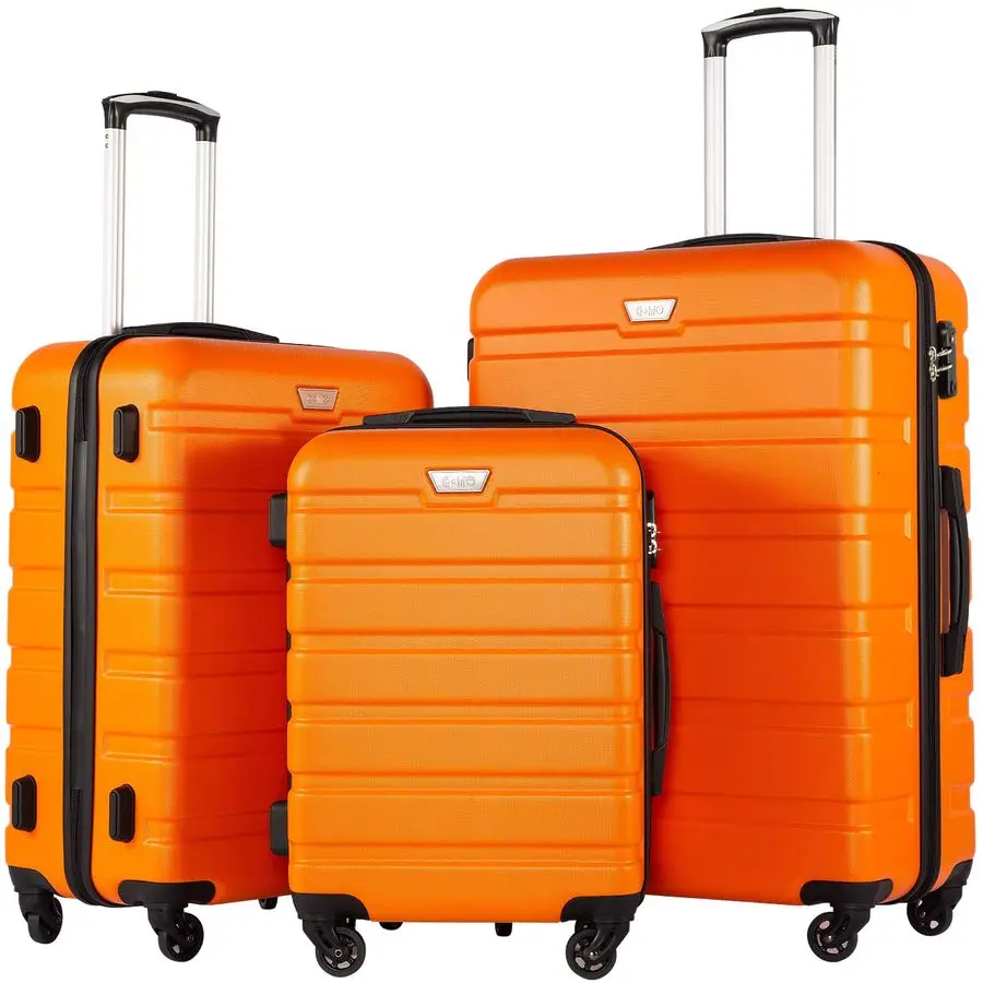 

3 Piece Set Suitcase Spinner Hardshell Lightweight TSA Lock orange