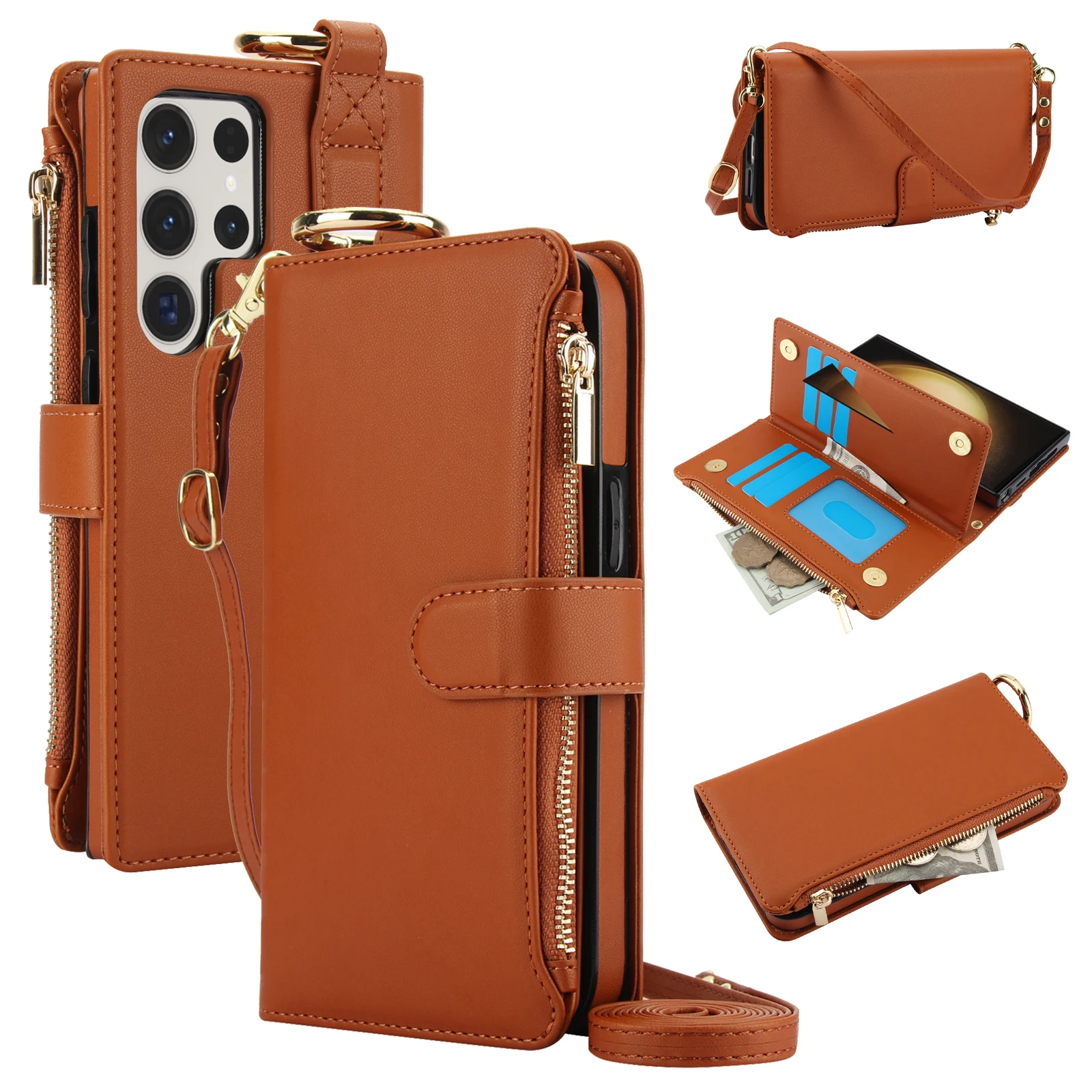 

Crossbody Cards Solt Wallet Leather Case For Samsung S24 S22 S21 S23 FE Note 20 Ultra A14 53 54 5G Purse Pocket Lanyard Cover