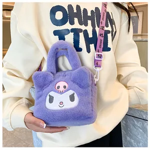 Kawaii Sanrio Plush Bag Kuromi Melody Cinnamoroll 만화 애니메이션 애니메이션 핸드백 크로스 바디 여행 저장 가방 여자 여자 선물 10 최고의 판매 Sanrio 선물 -17
