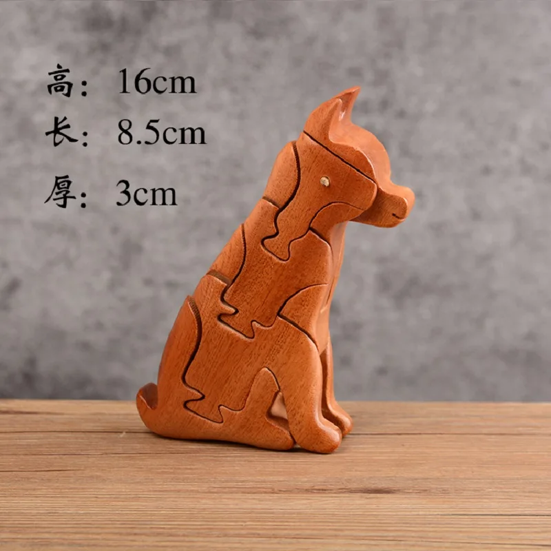 Wooden Animal Toy 12 Chinese Zodiac Year Patchwork Building Blocks For Children's Puzzle; Removable Tenon And Mortise Structure