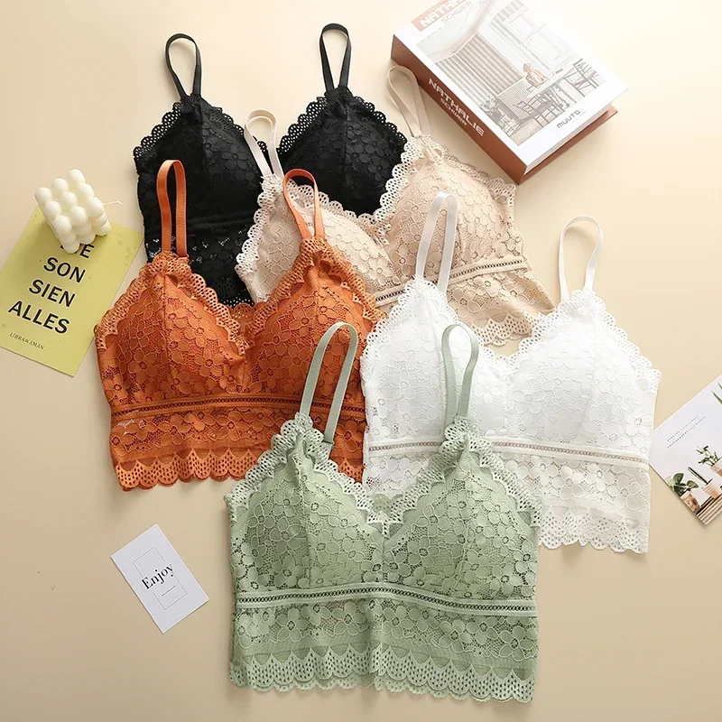 

Comfortable Sexy Women Lace Beauty Back Elegant Underwear French Style Inside Gathers Hollow Wrapped Chest No Steel Ring Bra