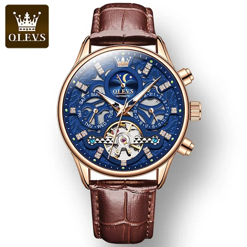 OLEVS Waterproof Hot Style Great Quality Watch for Men Fashion Automatic Mechanical Corium Strap Men Wristwatches Luminous